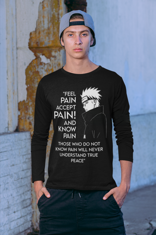 Pain Quote Anime Graphic T-Shirt – Long Sleeve